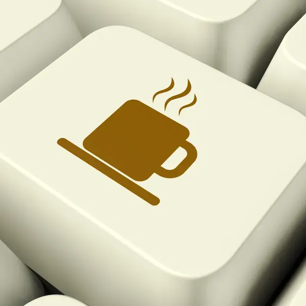 Kubek kawy ikona klucz komputera na przerwie — Zdjęcie stockowe