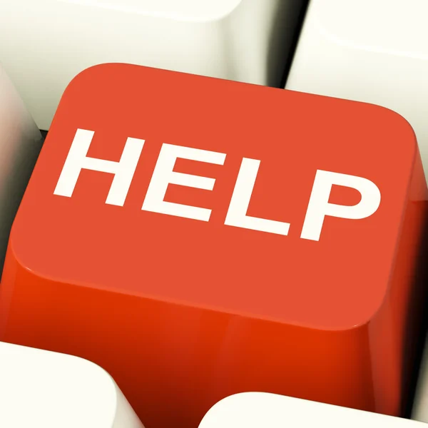 Bilgisayar düğmesi gösteren yardım desteği ve cevapları yardım — Stok fotoğraf
