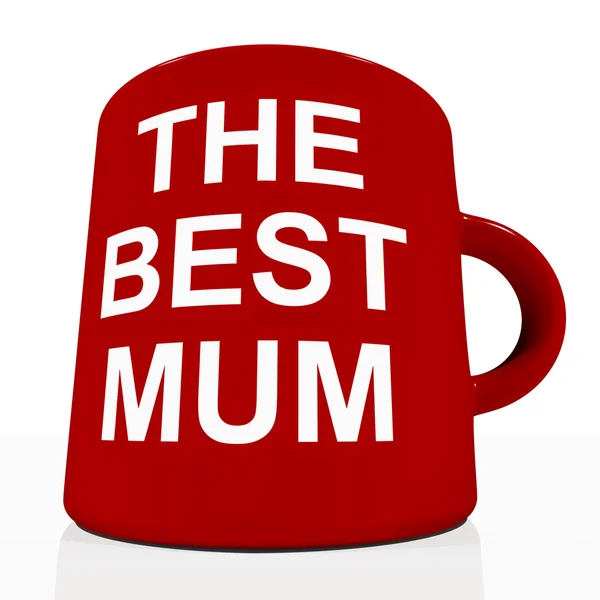 Červená nejlepší maminka hrnek ukazující milující matka — Stock fotografie