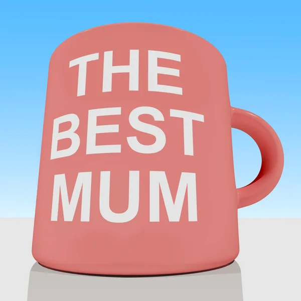 La mejor taza de mamá con fondo de cielo mostrando una madre cariñosa — Foto de Stock