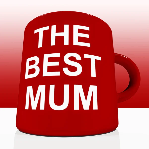 Red Best Mum Mug On Table Showing A Loving Mother — Stock Photo, Image