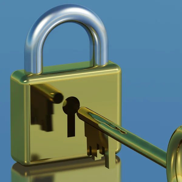 Cadeado com chave mostrando proteção e segurança de segurança — Fotografia de Stock