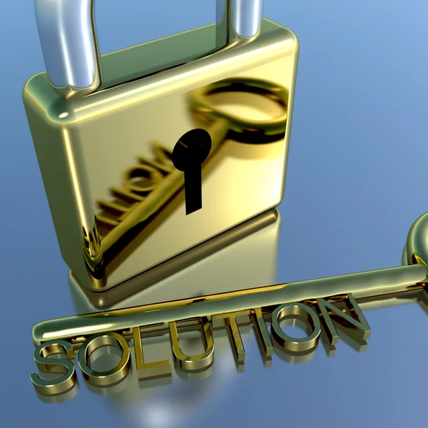 Padlock With Solution Key Showing Strategy Planning And Success — Stock Photo, Image