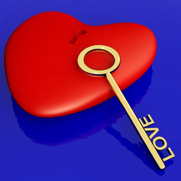 Coração com chave mostrando amor Romance e dia dos namorados — Fotografia de Stock