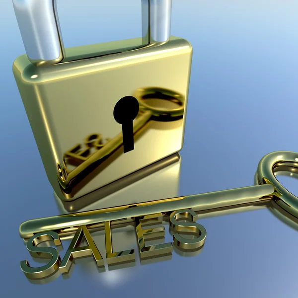 Padlock met verkoop sleutel weergegeven: verkoop, verkoop en handel — Stockfoto
