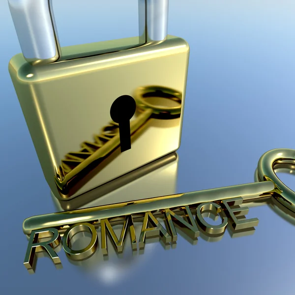Padlock With Romance Key Showing Love Valentines And Lovers — Stock Photo, Image