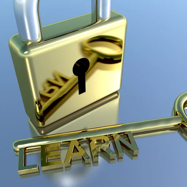 Padlock With Learn Key Showing Education Learning And Courses — Stock Photo, Image
