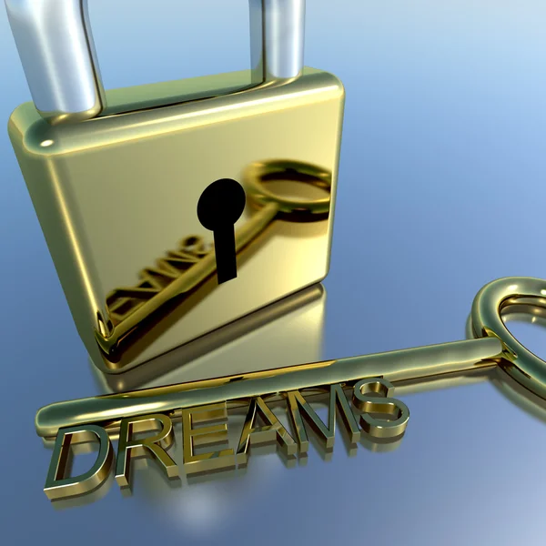 Kłódka klucz pokazano marzeń życzy nadziei i przyszłość — Zdjęcie stockowe