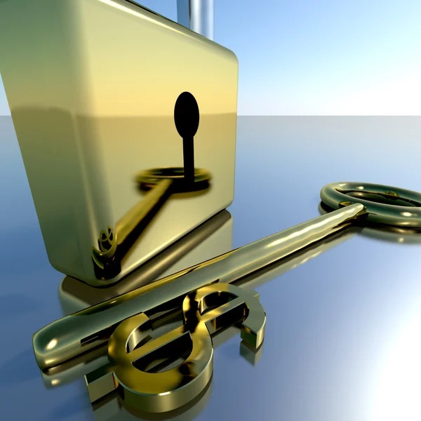 Dollar Key With Padlock Showing Banking Savings And Finance — Stock Photo, Image
