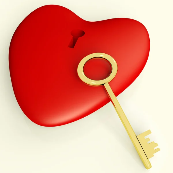 Heart with Key Showing Love Romance And Valentines — стоковое фото