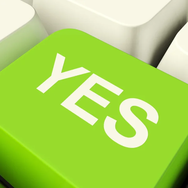 Yes Computer Key In Green Showing Approval And Support — Stock Photo, Image