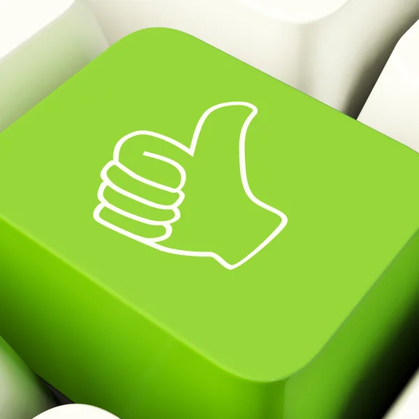 Thumbs Up Computer Key In Green Showing Approval And Being A Fan — Stok Foto