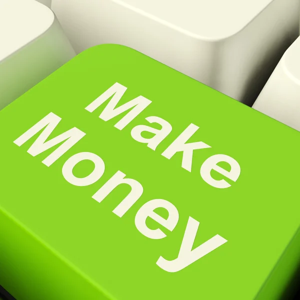 Make Money Computer Key In Green Showing Startup Business And We — Stock Photo, Image
