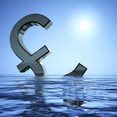 Pound Sinking In The Sea Showing Depression Recession And Econom clipart