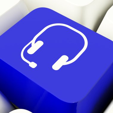 Headset Symbol Computer Key In Blue Showing Communiction And Onl clipart