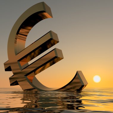 Euro Sinking And Sunset Showing Depression Recession And Economi clipart