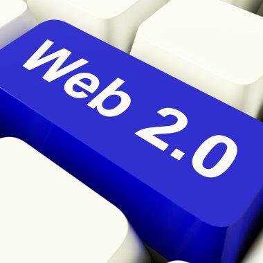 Web2 Computer Key In Blue Showing Social Media clipart