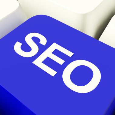 SEO Computer Key In Blue Showing Internet Marketing And Optimiza clipart