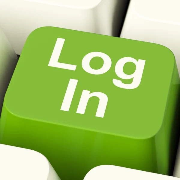 Log In Computer Key Green Showing Access And Entering — Stock Photo, Image