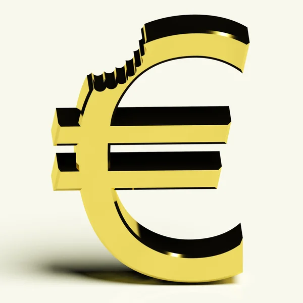 Euro With Bite Showing Devaluation Crisis And Recession — Stock Photo, Image