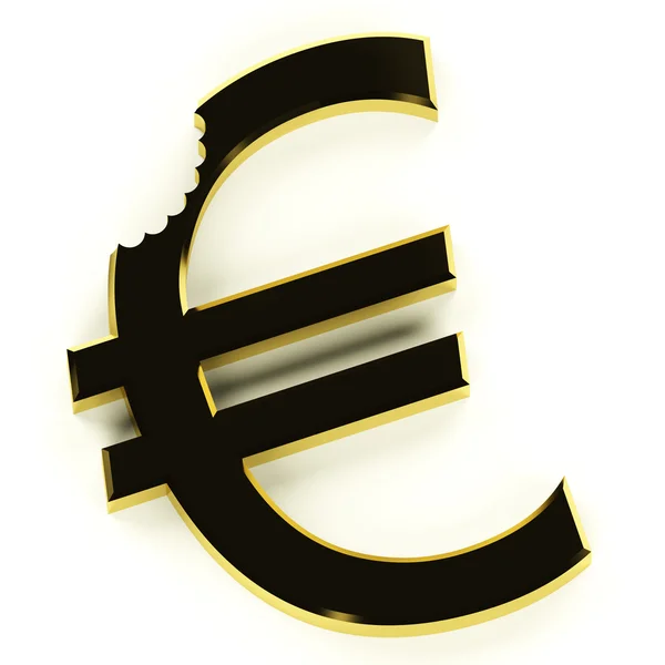 Euro com mordida mostrando desvalorização crise econômica e recessão — Fotografia de Stock