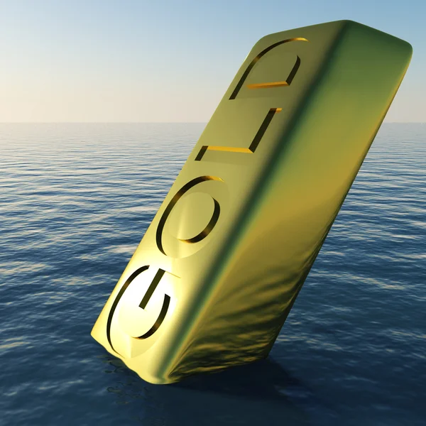 Gold Bar Sinking Showing Depression Recession And Economic Downt — Stock Photo, Image