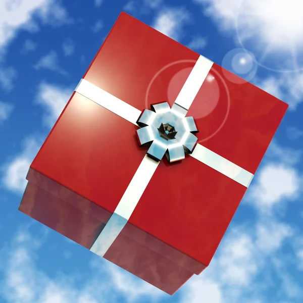 Red Giftbox with Sky Background for Girls Birthday — стоковое фото