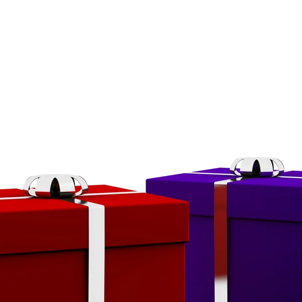 Cajas de regalo rojas y azules con fondo blanco como regalos para hola — Foto de Stock
