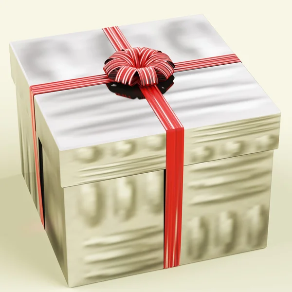 Silver Gift Box As Birthday Present For Woman — Stock Photo, Image