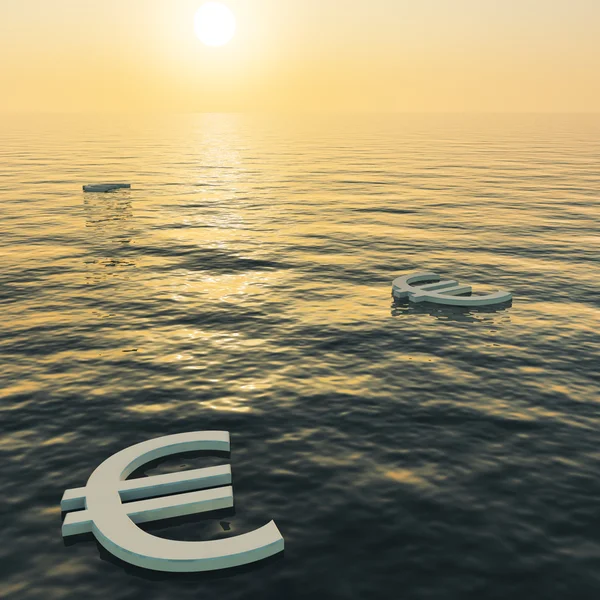 Euros Floating To A Sunset Showing Money Wealth Or Earnings — Stock Photo, Image