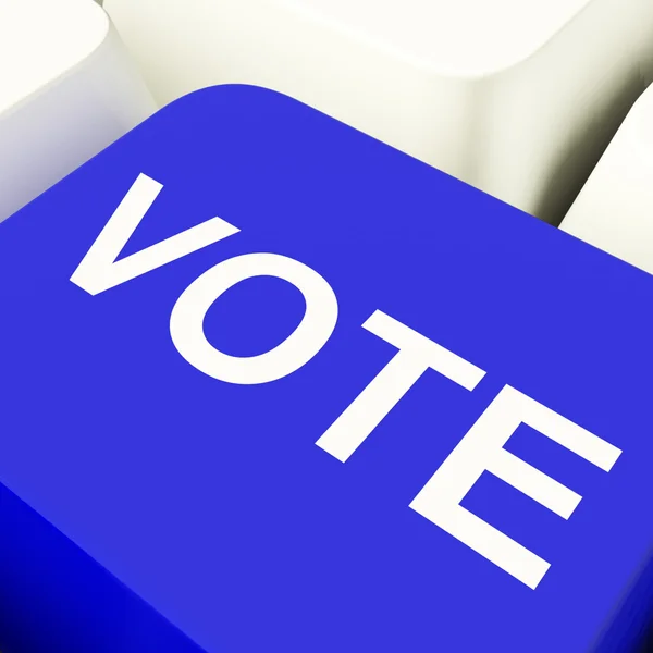 Wahlcomputer-Taste in blau zeigt Optionen oder Wahlmöglichkeiten an — Stockfoto