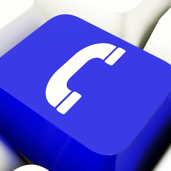 Sluchátko ikona počítače klíč v modré barvě pro helpdesk nebo pomoc — Stock fotografie