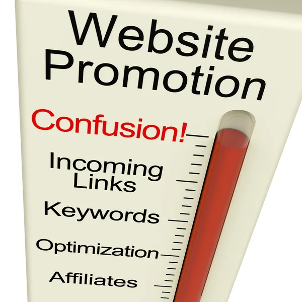 Website Promotion Verwirrung zeigt Online-SEO-Strategie und Developo — Stockfoto