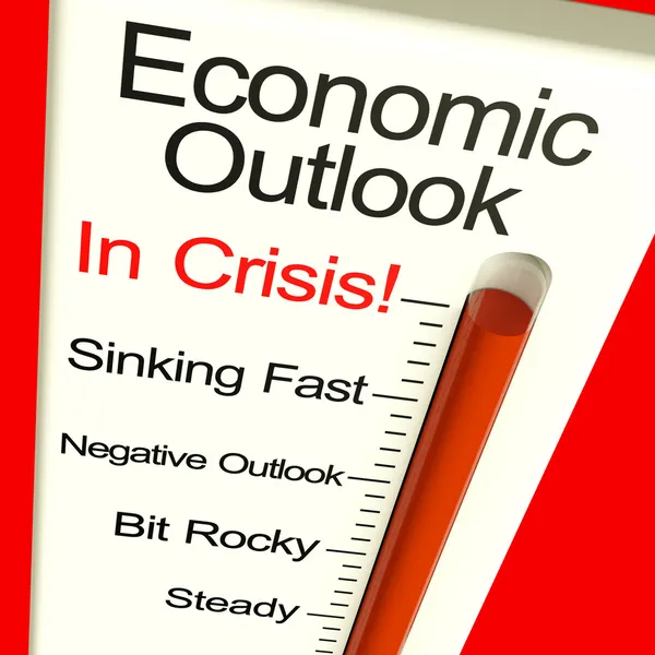 Perspectivas económicas en crisis Monitor que muestra bancarrota y depres —  Fotos de Stock