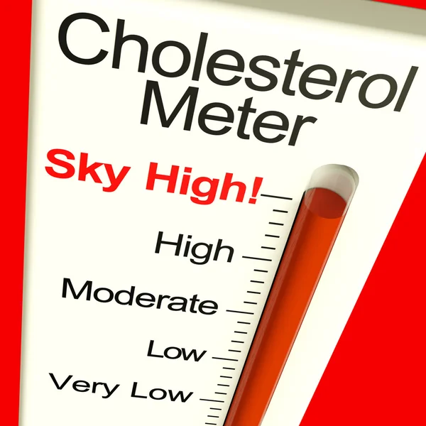 Cholesterolu metrů vysoký, ukazující nezdravá tučná strava — Stock fotografie