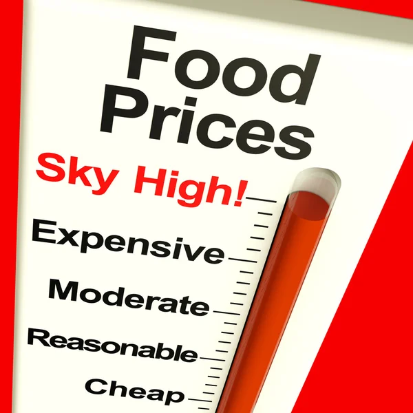 Ціни на їжу Високий монітор показує дорогі витрати на продовольство — стокове фото