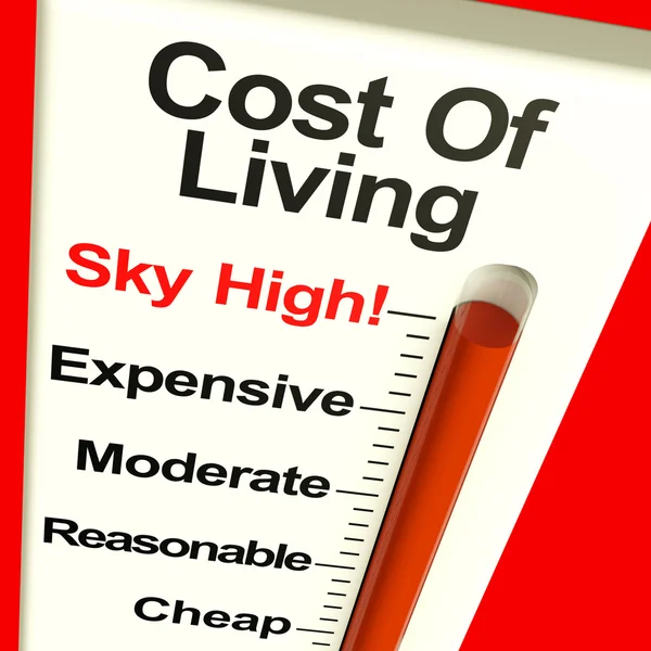 Cost Of Living Expenses Sky High Monitor Showing Increasing Cost — Stock Photo, Image