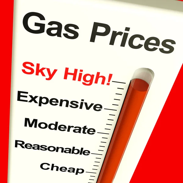 Gas Prices Sky High Monitor Showing Soaring Fuel Expenses — Stock Photo, Image
