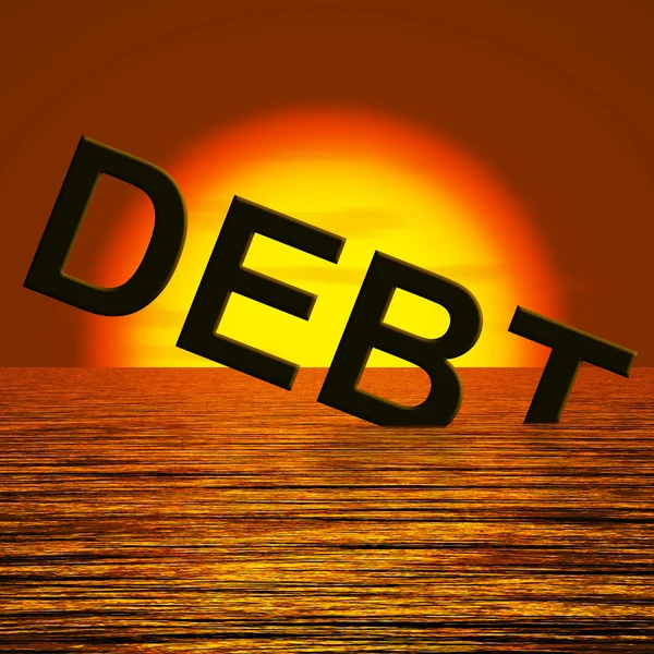 Debt Word Sinking Showing Bankruptcy Poverty And Being Broke — Stock Photo, Image