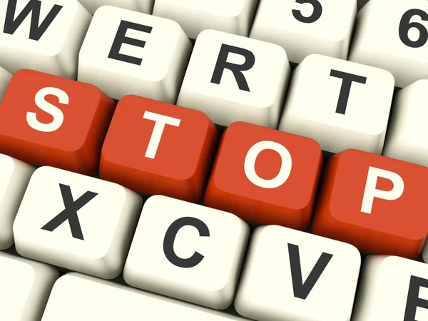 Stop Computer Keys Showing Denial Panic And Negativity — Stock Photo, Image