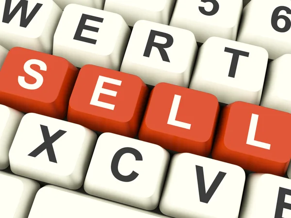 Vendere le chiavi del computer che mostrano vendite e affari — Foto Stock