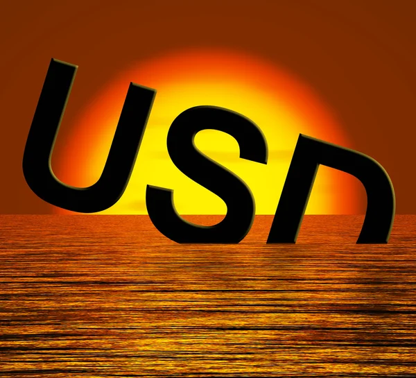 Usd Sinking And Sunset Showing Depression Recession And Economic — Stock Photo, Image