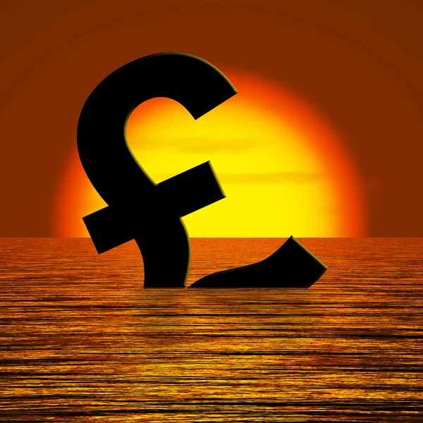 Libra símbolo hundimiento y puesta de sol mostrando depresión recesión y —  Fotos de Stock