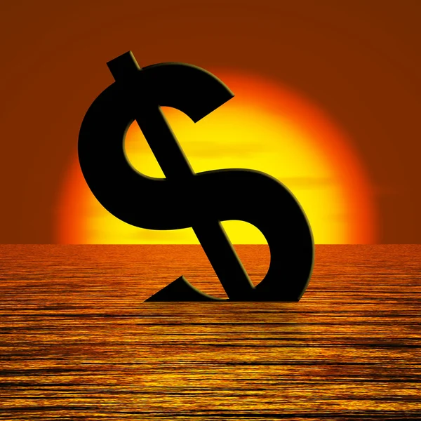 Dollar Sinking And Sunset Showing Depression Recession And Econo — Stock Photo, Image