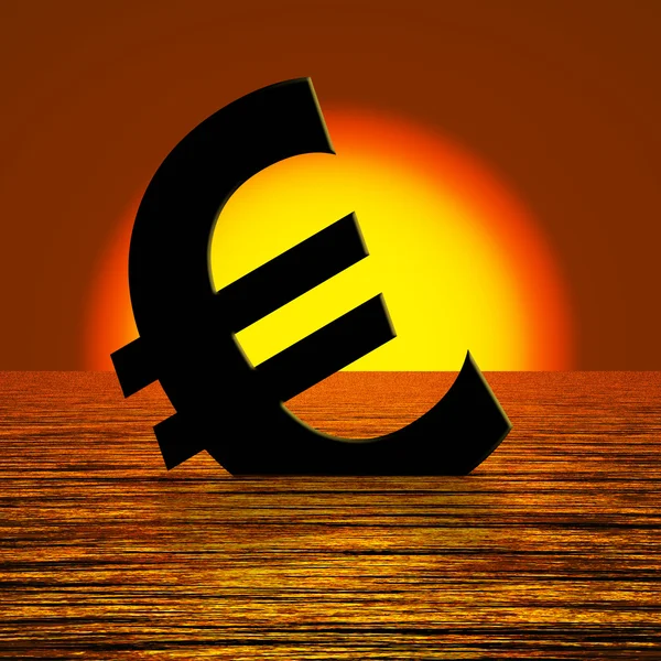 stock image Euro Symbol Sinking And Sunset Showing Depression Recession And