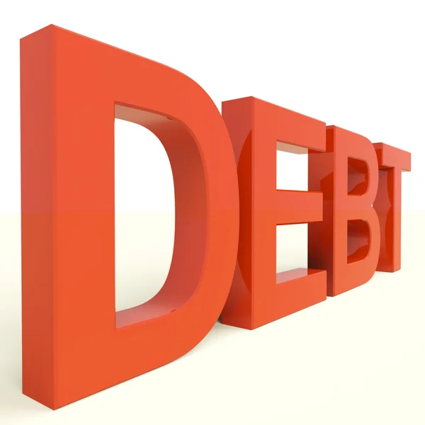 Palabra de deuda que muestra la bancarrota la pobreza y el quebrantamiento —  Fotos de Stock