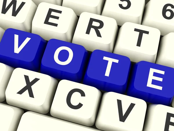 Clés d'ordinateur de vote en bleu Affichage des options ou des choix — Photo