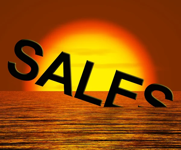 Palabra de ventas hundiéndose mostrando ingresos y beneficios reducidos —  Fotos de Stock