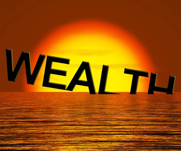 Wealth Word Sinking And Sunset Showing Depression Recession And — Stock Photo, Image