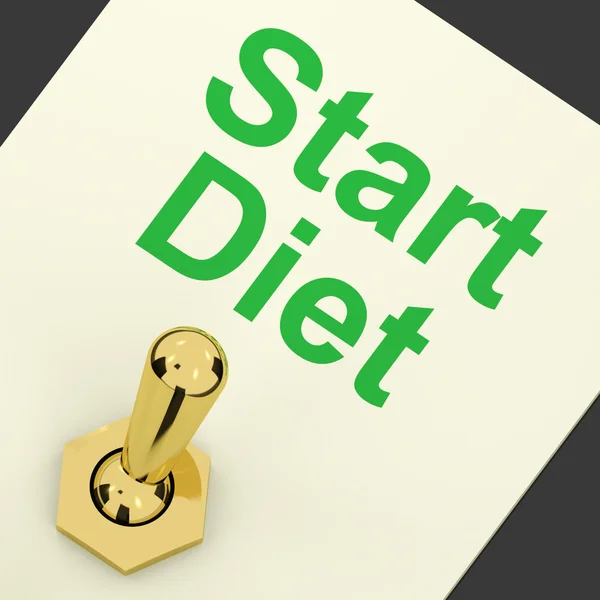O interruptor da dieta do começo mostra o começo da dieta ou do emagrecimento — Fotografia de Stock